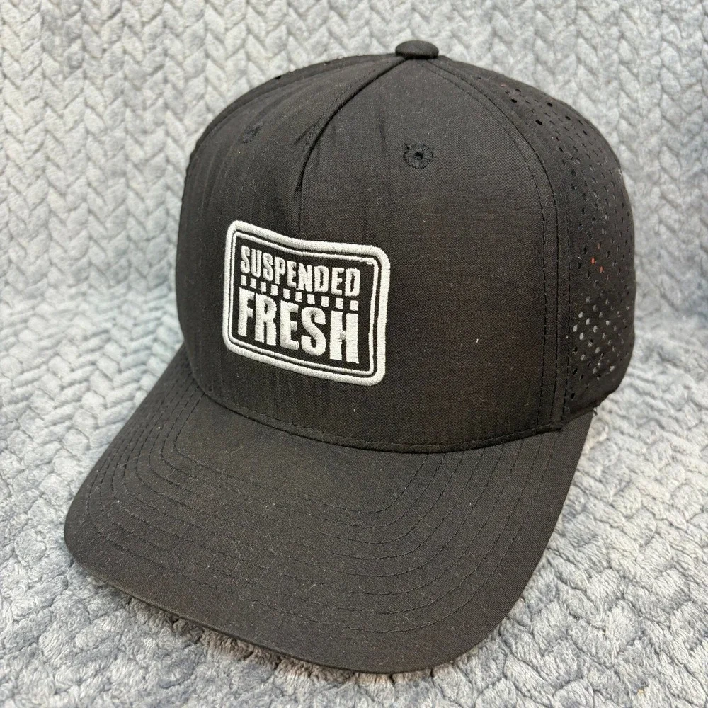 Suspended Fresh Black Snapback Hat Perforated Mesh Back Decky 5 Panel Cap